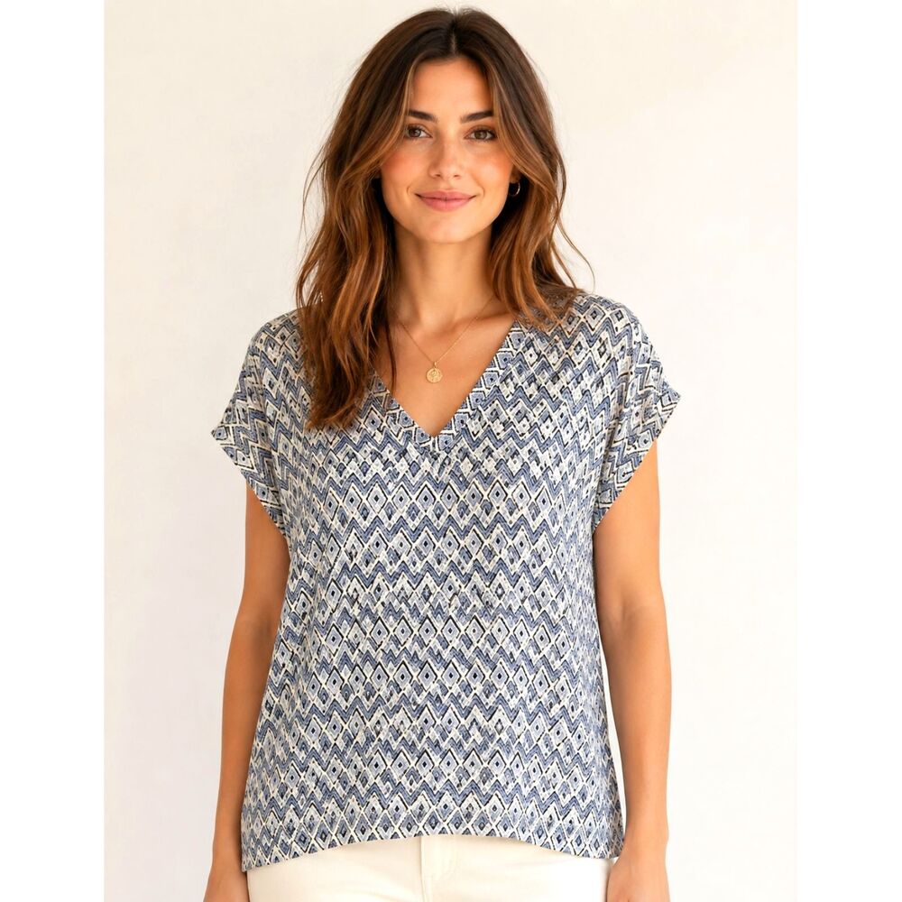 Orvis Womens Top Size Large Top Blue Diamond Casual Shirt Minimalist Modest